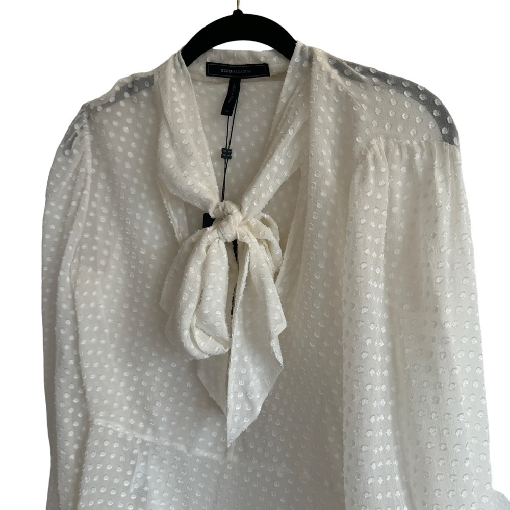 NWT BCBGMaxAzria Sheer Kelleigh Tie Neck Blouse, Size XS - Picture 3 of 7